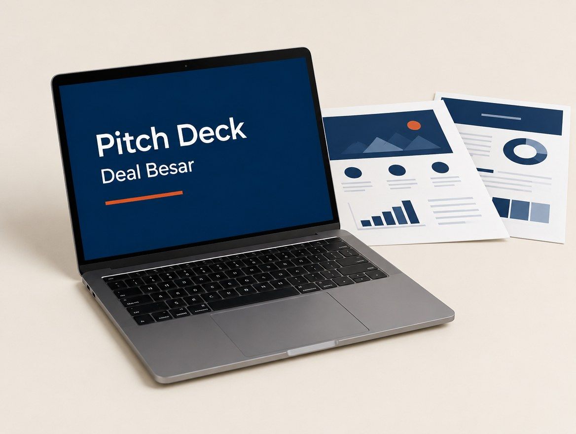 Template Pitch Deck Deal Besar di skrin laptop